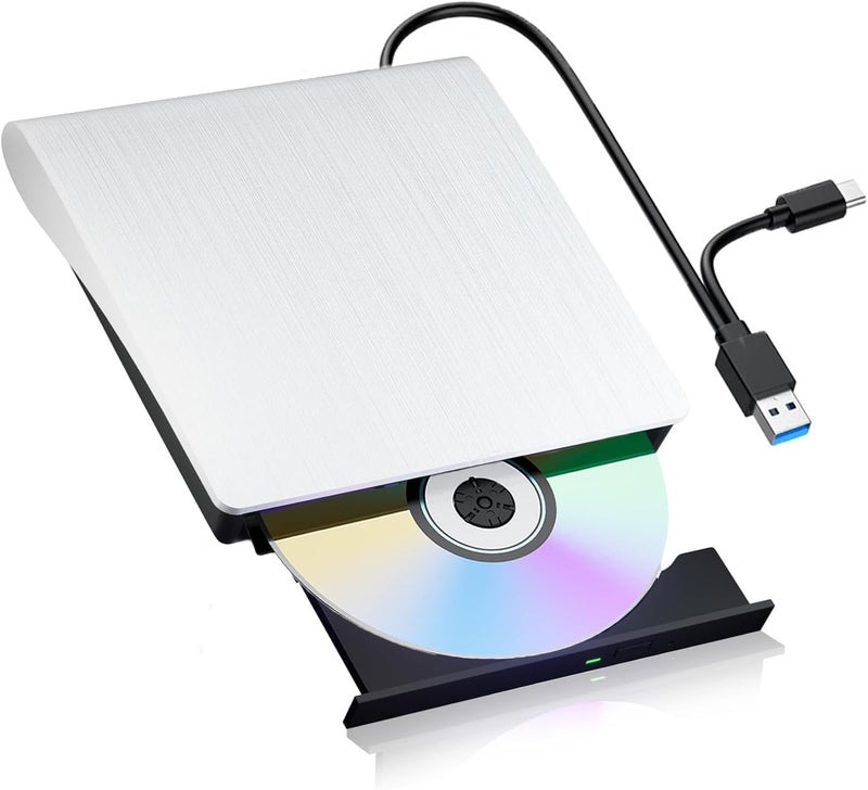 COWAY External CD/DVD Drive for Mac Laptop Portable CD/DVD Burner Writer Reader Player USB 3.0 Optical Disc Drive Compatible with MacBook Pro, iMac, Windows 11/10/8/7 Computer PC(White) - Image 1